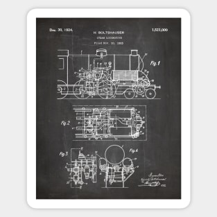 Steam Train Patent - Steam Locomotive Art - Black Chalkboard Sticker